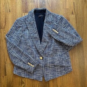 Lane Bryant Navy & White Tweed Blazer with Gold Buttons Sz 14